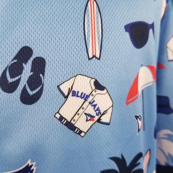 Toronto Blue Jays Shirt Mens XL Blue MLB Baseball Hawaiian Button Up Tropical - Picture 6 of 16